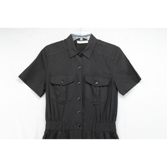 VTG Carol Horn Workshop Midi Dress Womens 8 Black Button up Short Sleeve Prairie - Picture 2 of 7